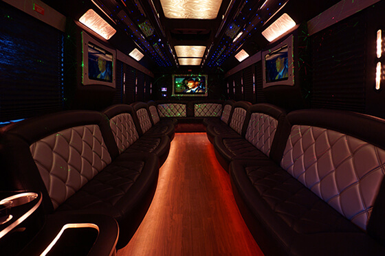 Party bus interior with moody LED lighting